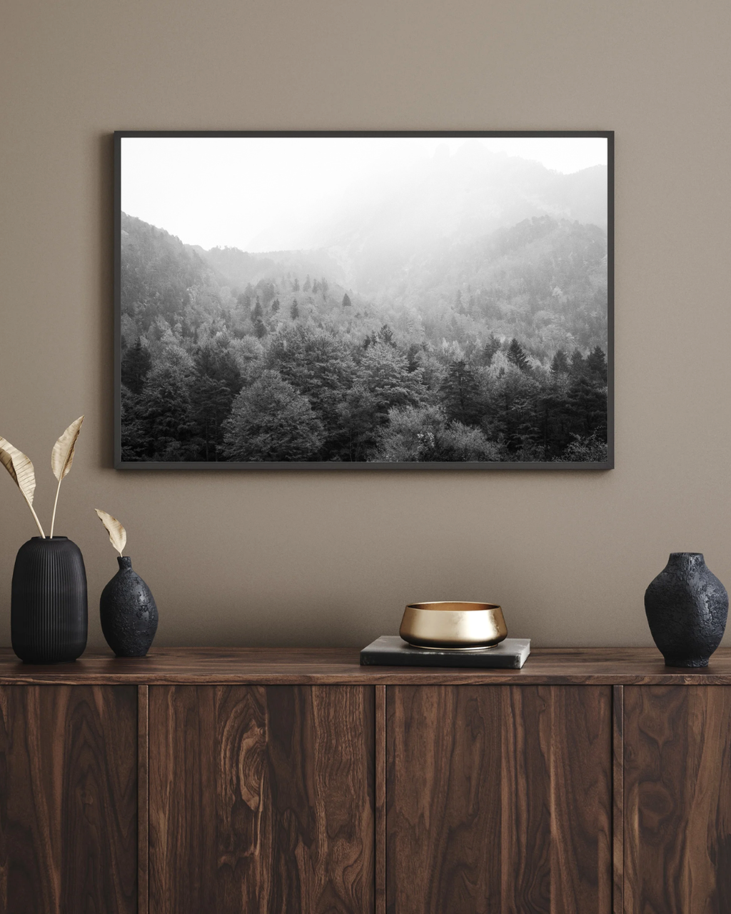 Póster decorativo fotografía paisaje boscoso en blanco y negro