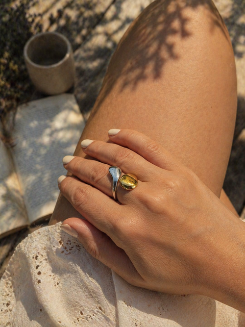 Anillo de acero inoxidable gotas bicolor