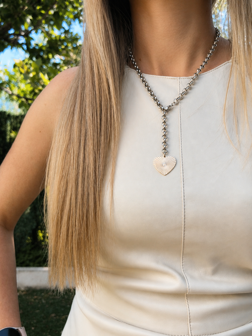 Collar y charm colgante de corazón en acero