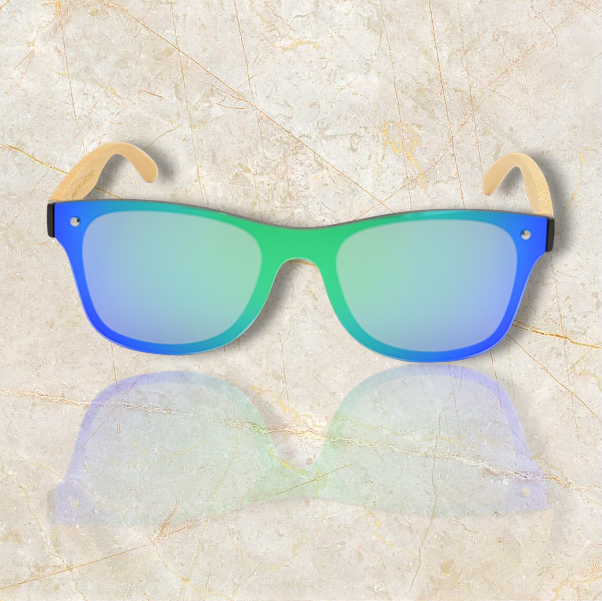 Gafas de sol espejo UV400 sin marco con madera de bambú