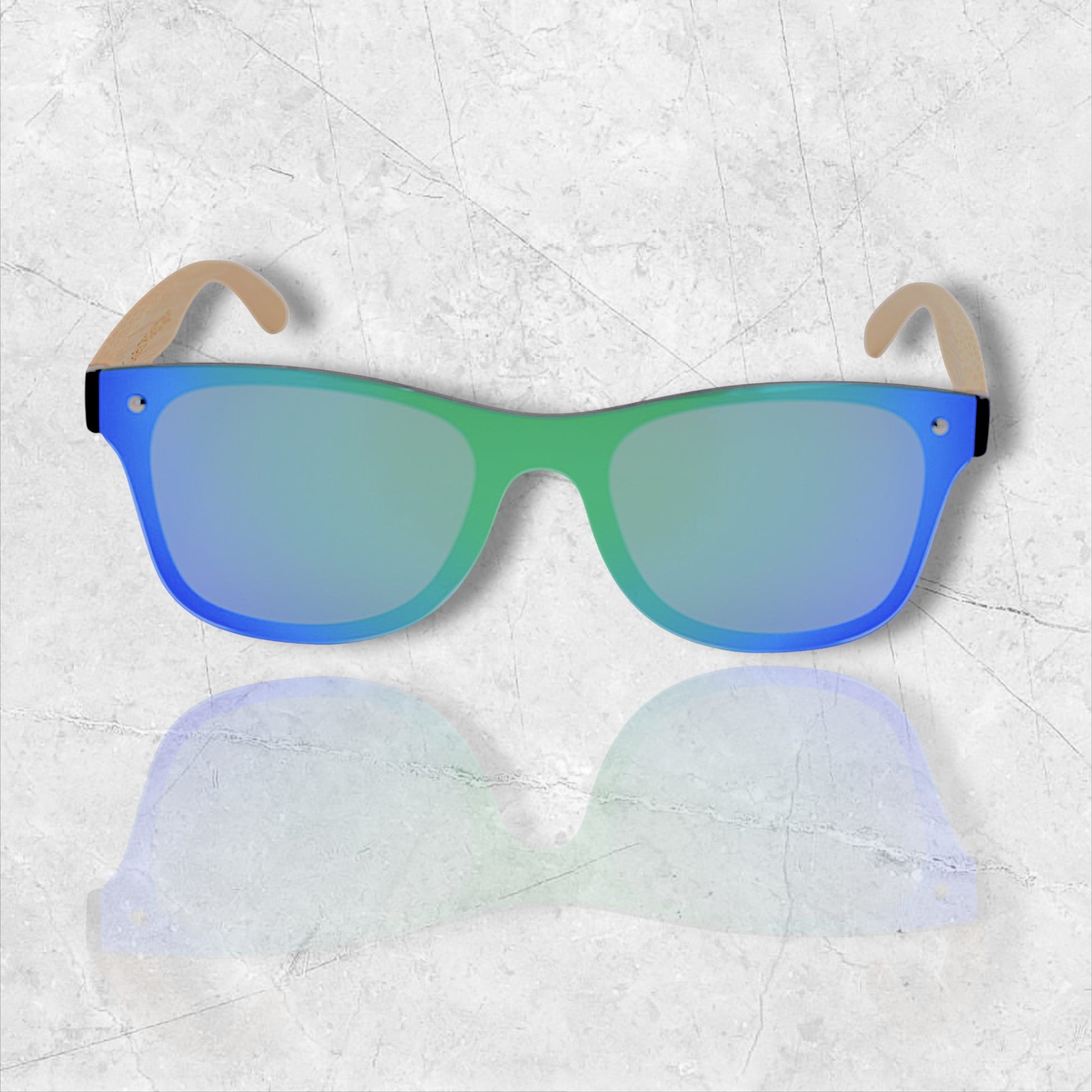 Gafas de sol espejo UV400 sin marco con madera de bambú