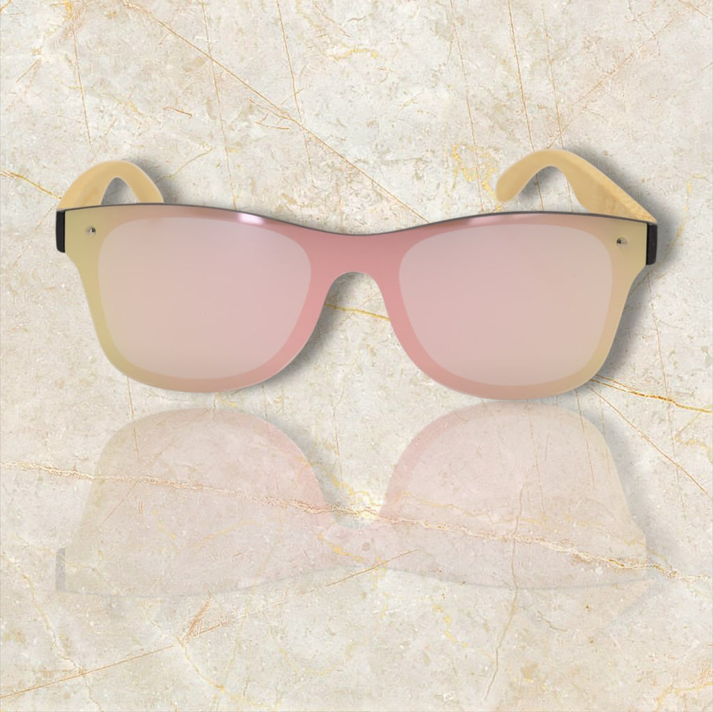 Gafas de sol espejo UV400 sin marco con madera de bambú