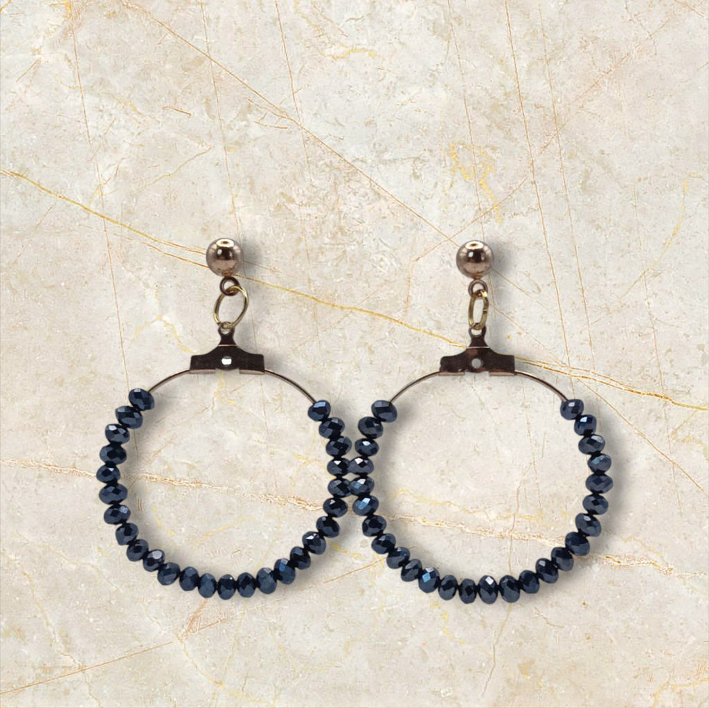 Ixe&Me I Rosario pendientes aro pedreria de cristal negro