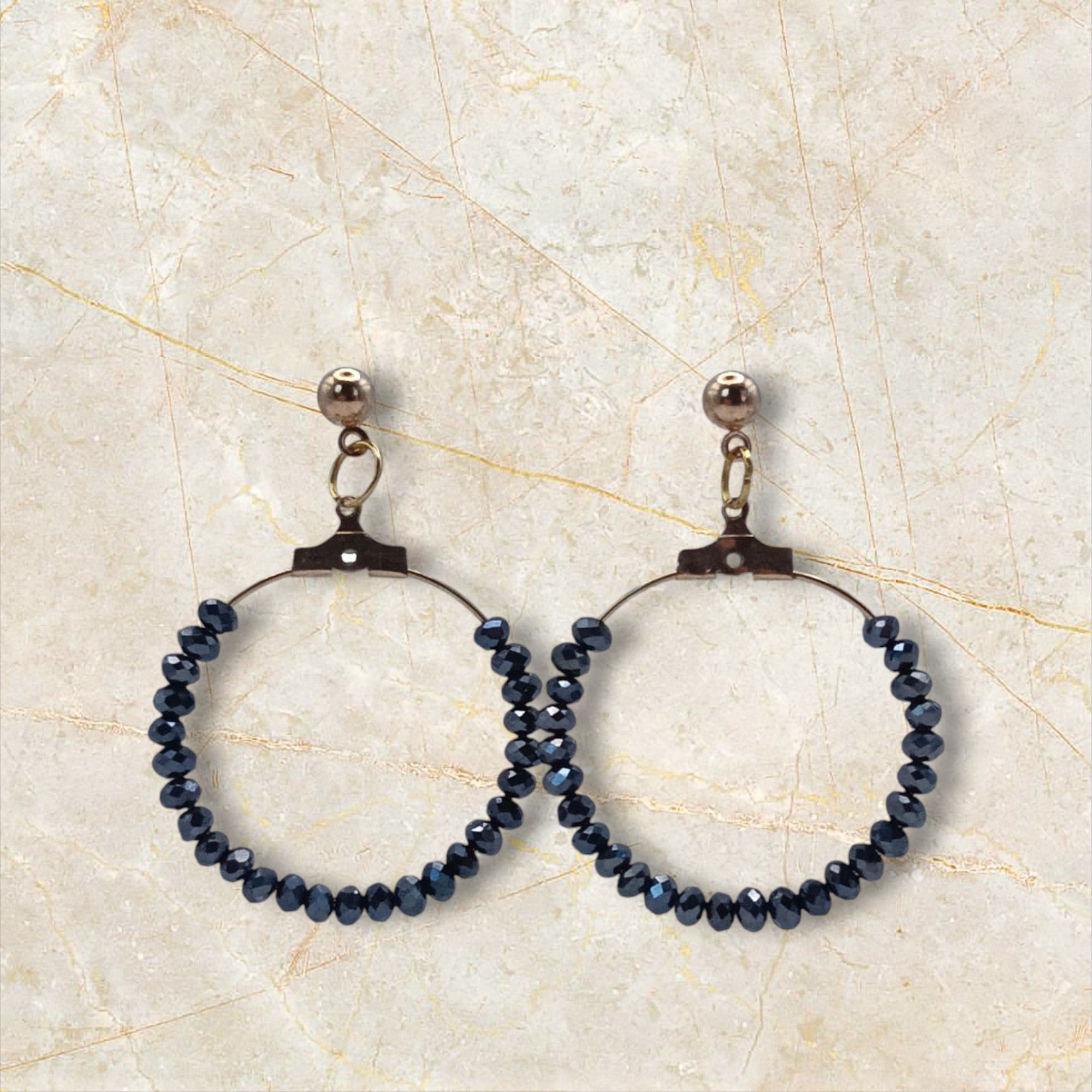 Ixe&Me I Rosario pendientes aro pedreria de cristal negro