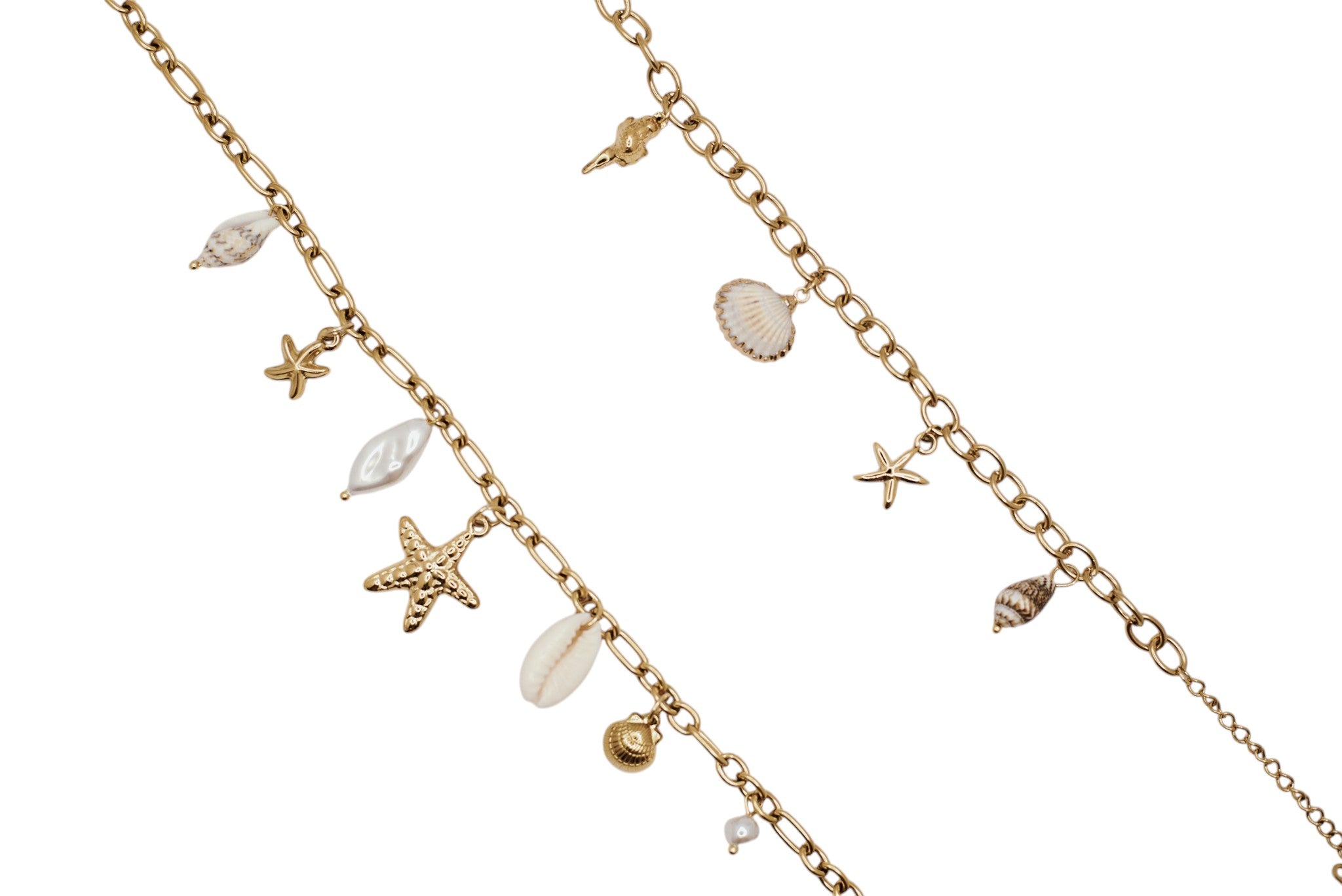 Set Pulsera y Collar acero dorado abalorios inspirados en el mar
