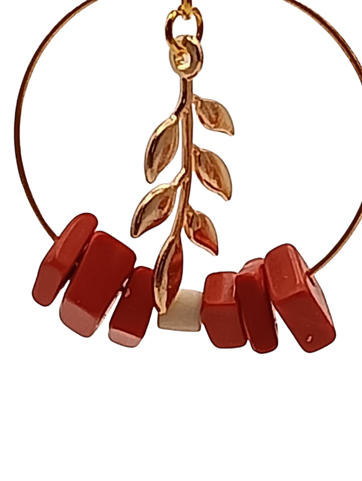 Ixe&Me I Pendientes de aro dorado acero inoxidable pedreria coral