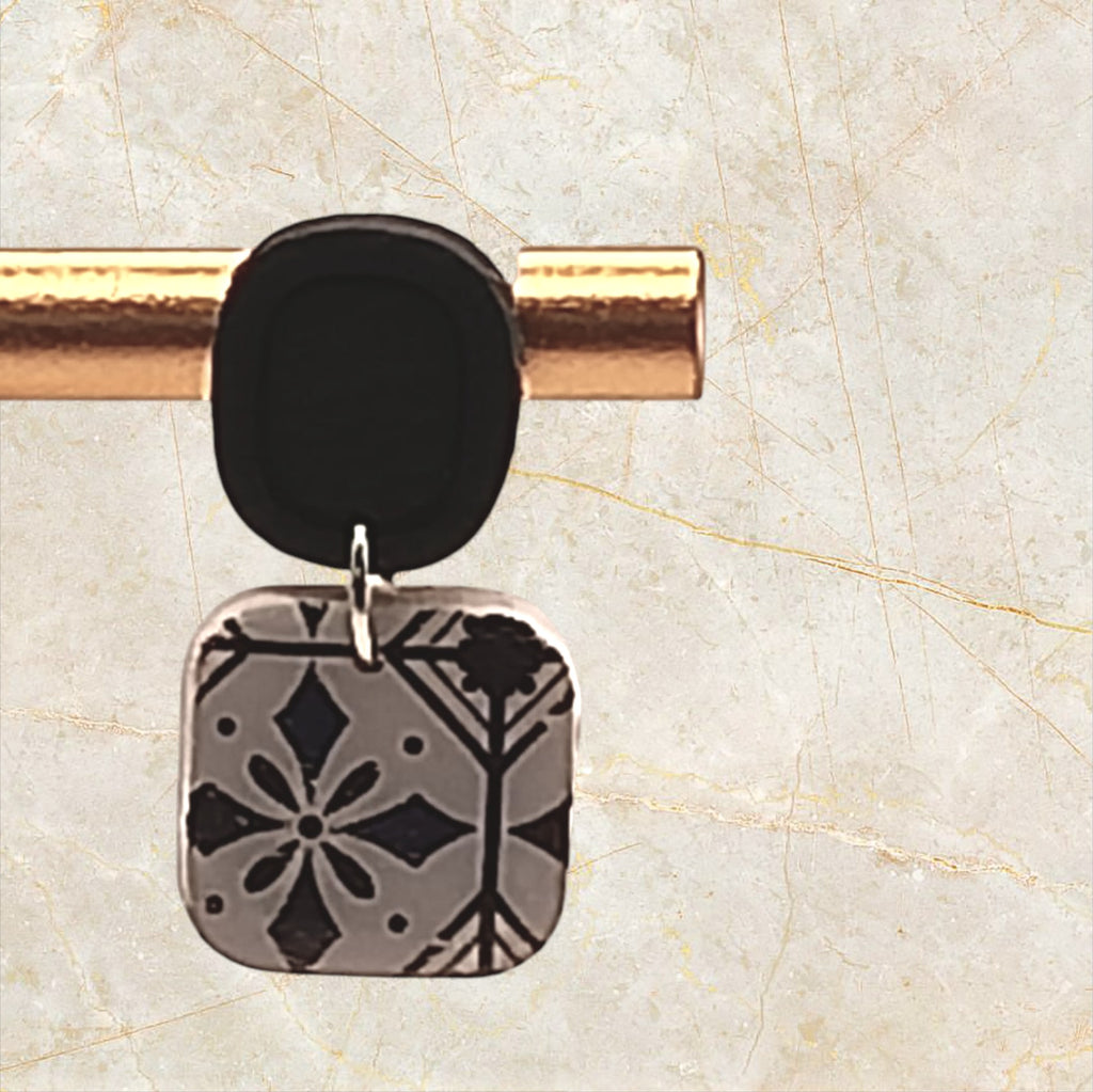 Ixe&Me I Pendientes mosaico azul marino cuadrado