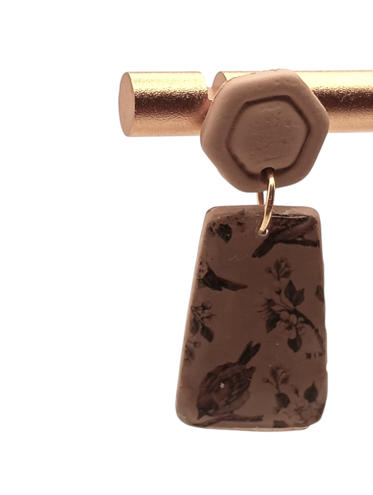 Ixe&Me I Pendientes cerámica beige con estampado pájaro vintage