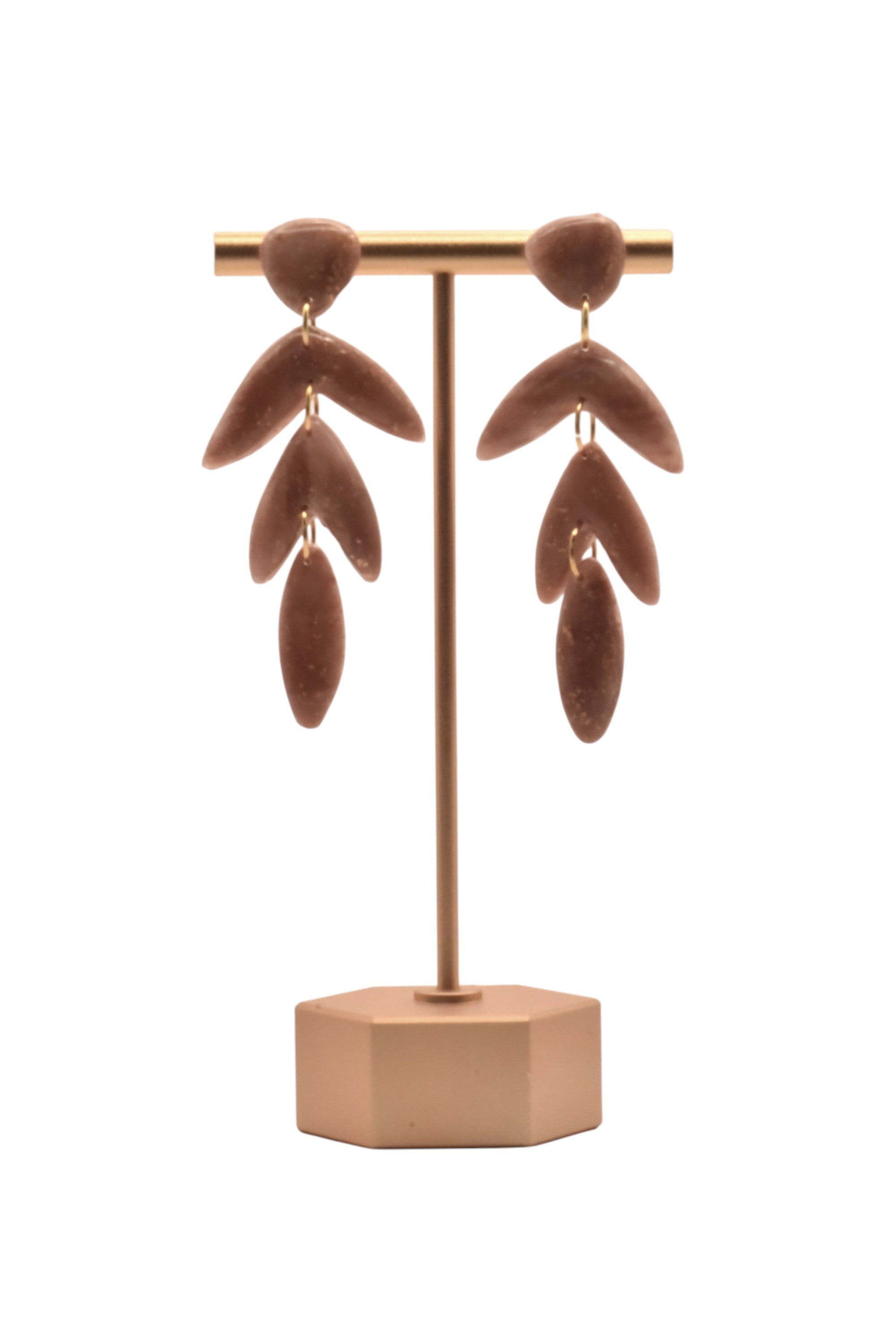 Ixe&Me I Pendientes largos hoja otoño nude y dorado