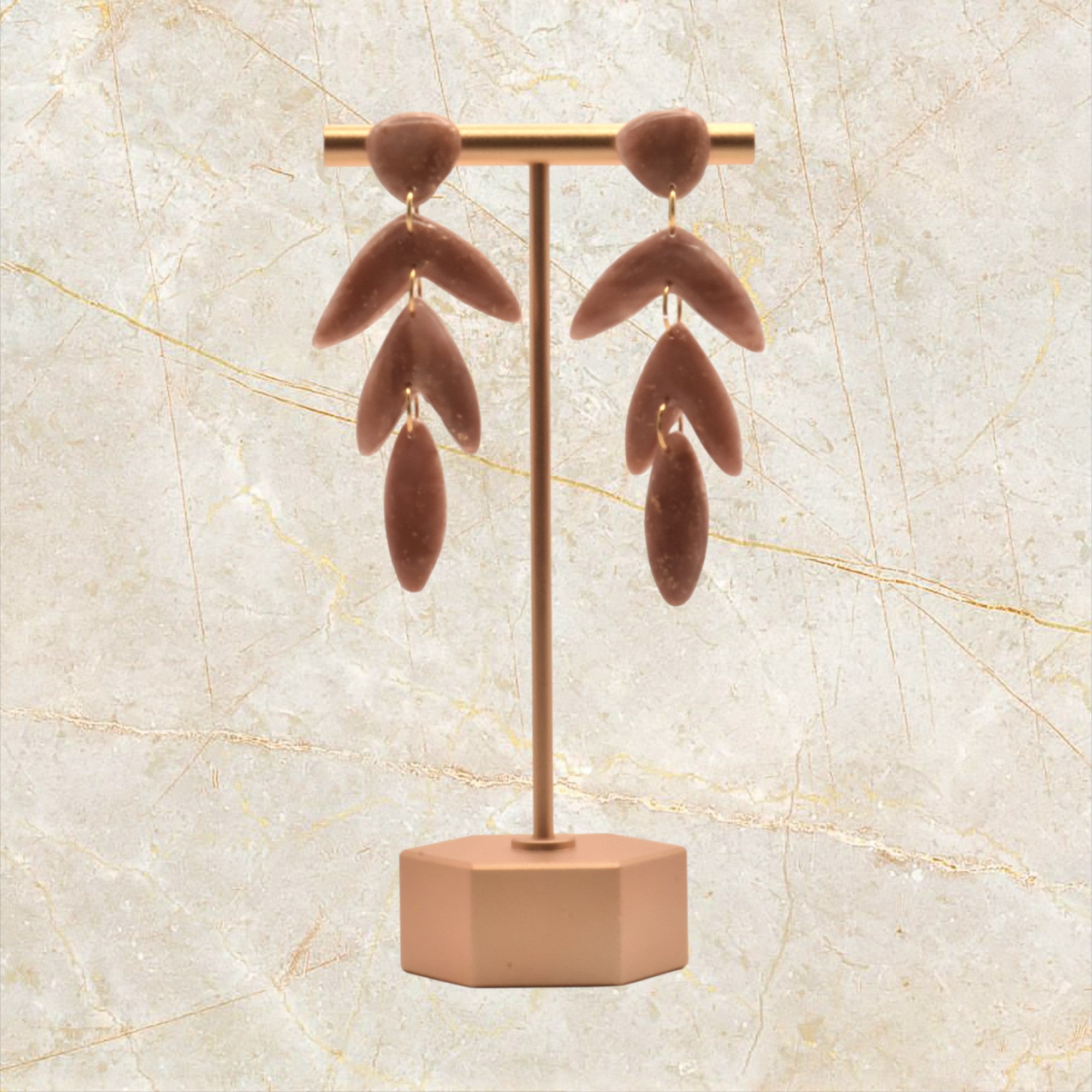 Ixe&Me I Pendientes largos hoja otoño nude y dorado