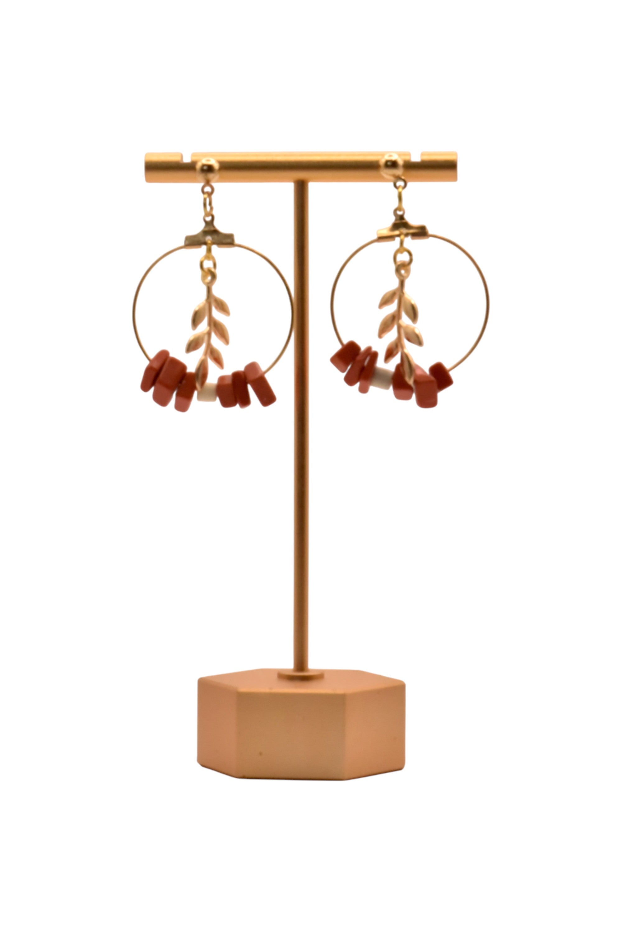 Ixe&Me I Pendientes de aro dorado acero inoxidable pedreria coral