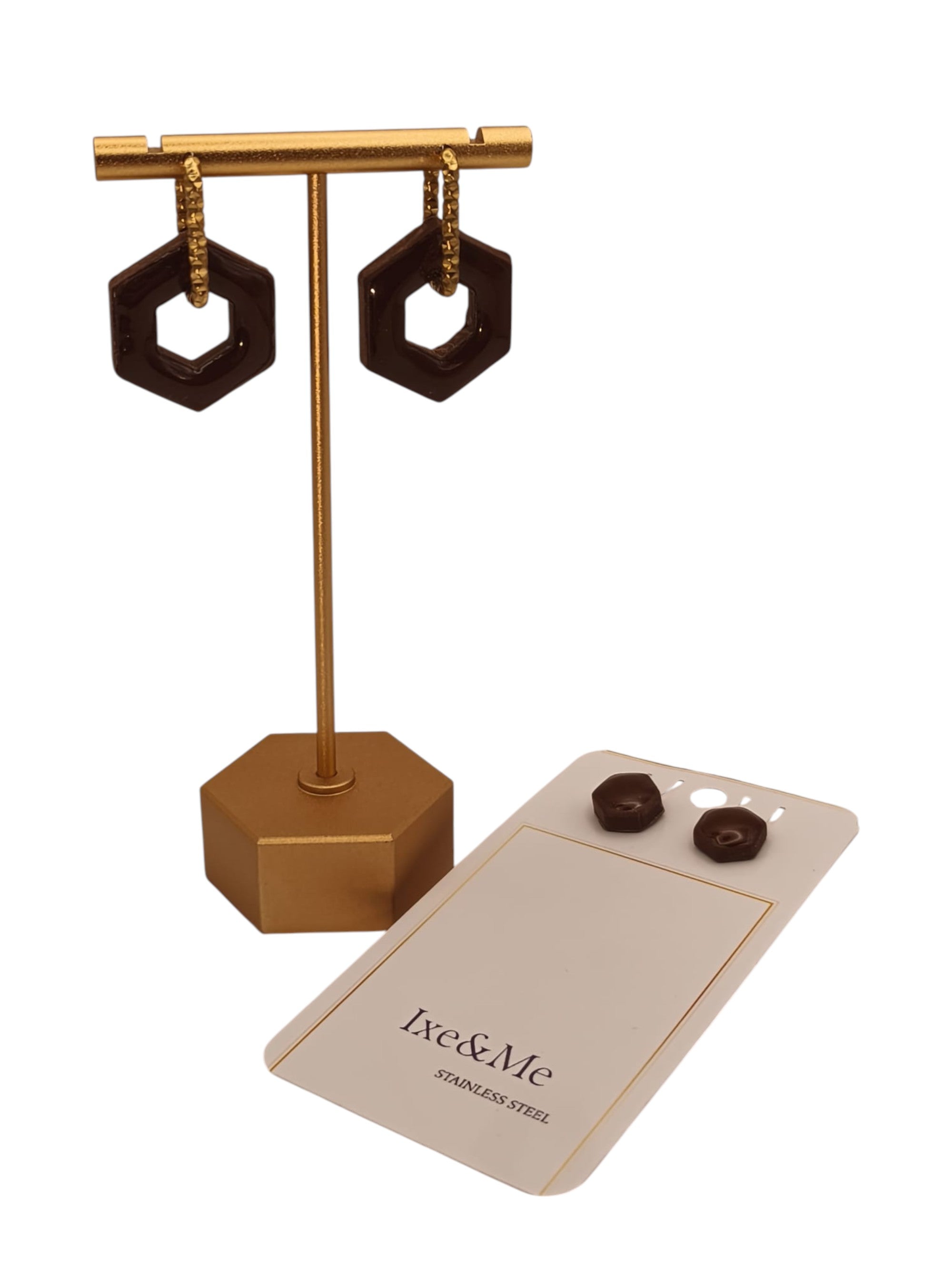 pendientes-ceramicos-hexagono-chocolate-boton