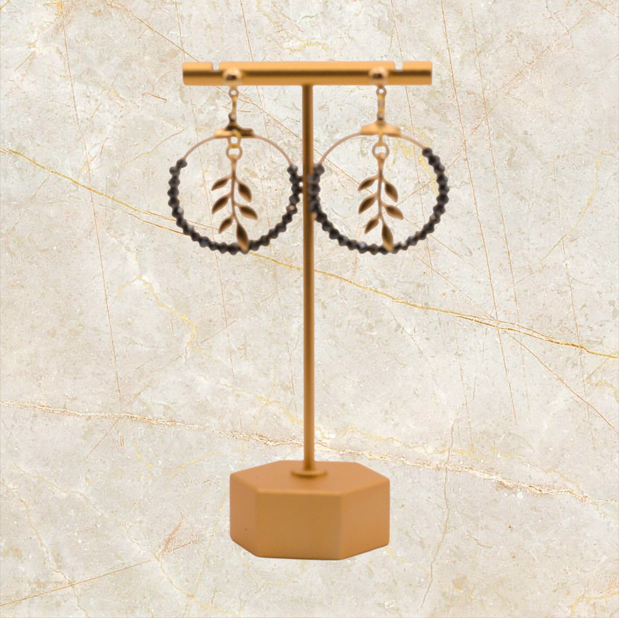 Ixe&Me I Rosario pendientes aro pedreria de cristal negro