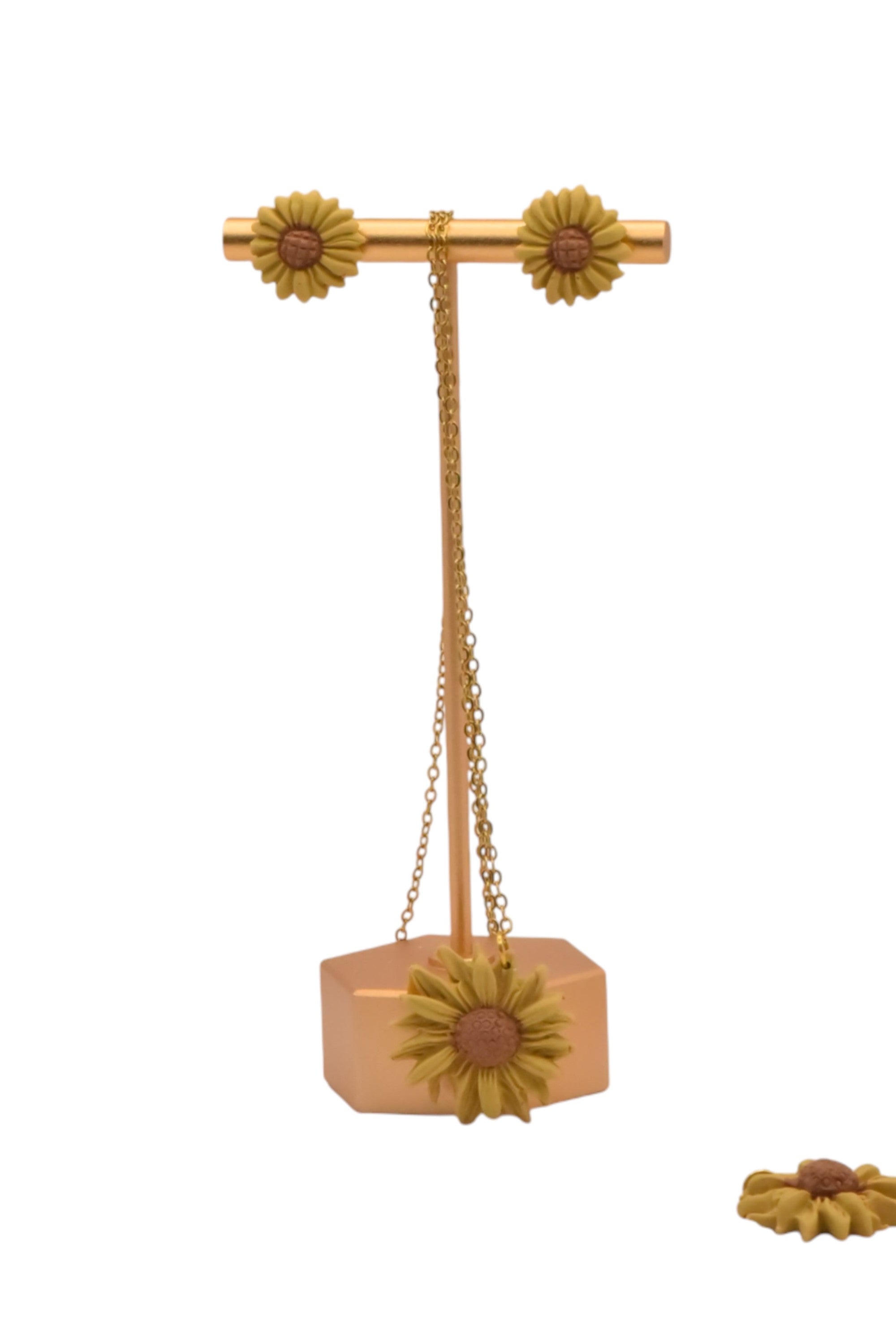 Conjunto de pendientes y colgante de acero dorado girasoles