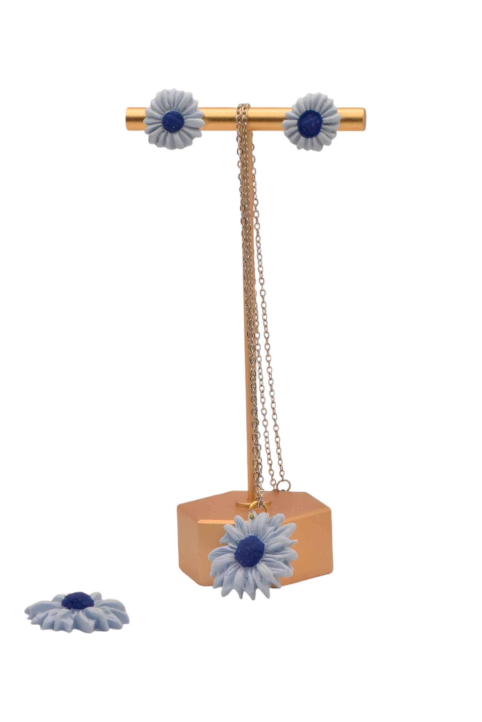 Conjunto de pendientes y colgante de acero dorado girasoles