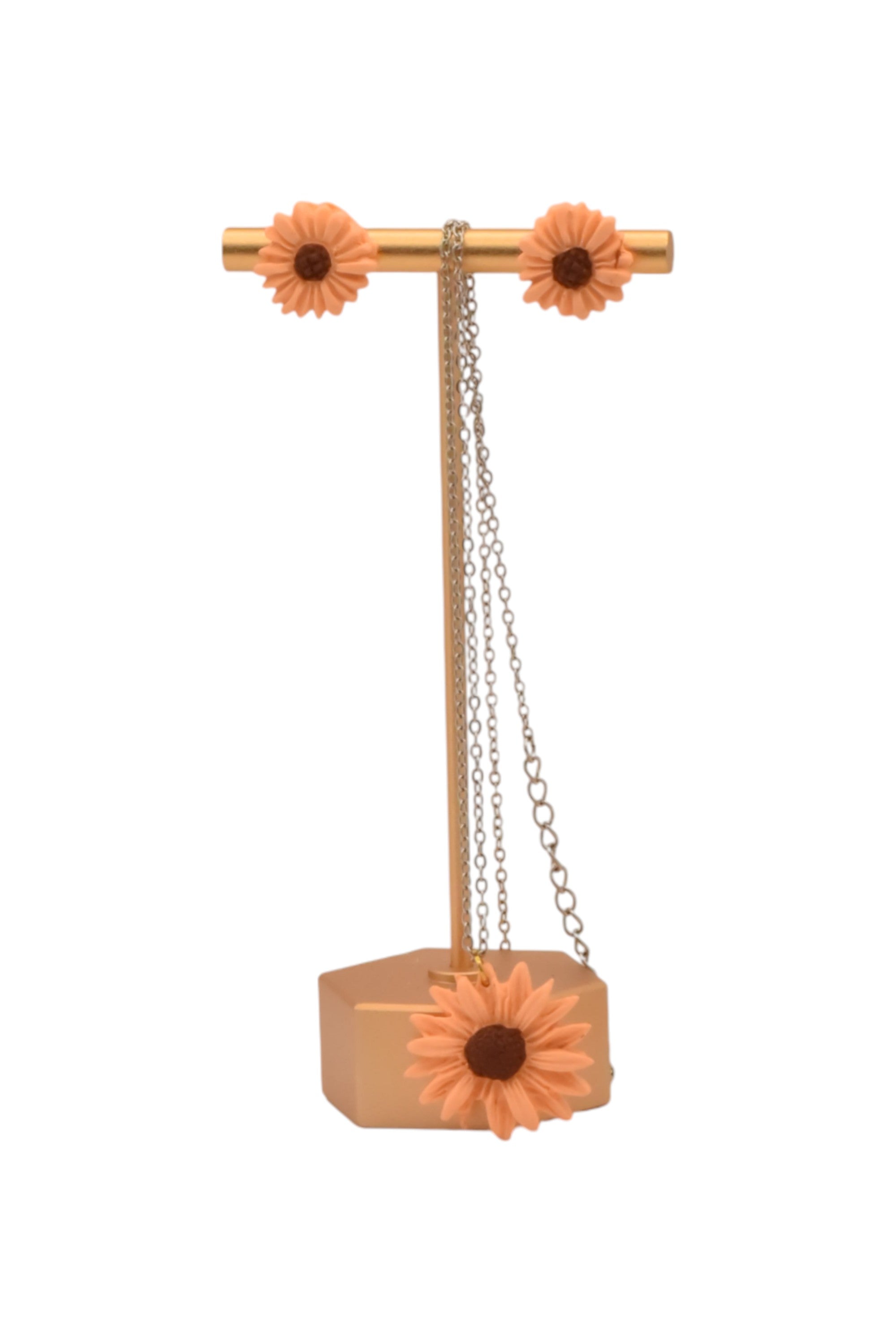 Conjunto de pendientes y colgante de acero dorado girasoles