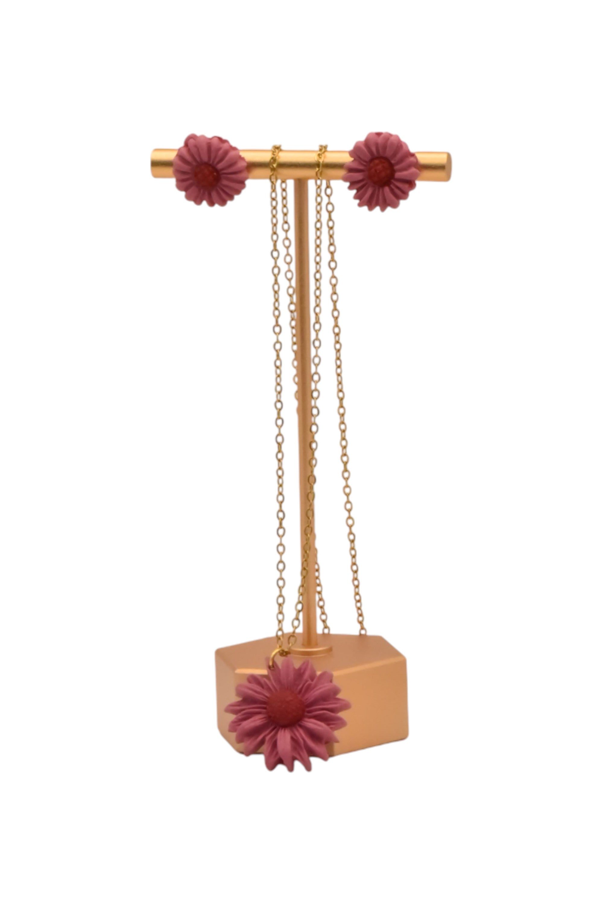 Conjunto de pendientes y colgante de acero dorado girasoles